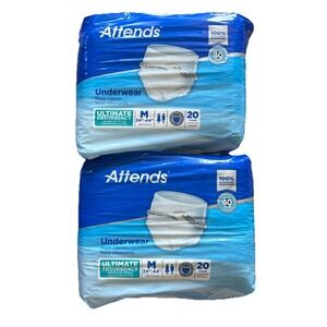 Attends Adult Unisex Diapers Medium 40 Count 2 Packs Of 20